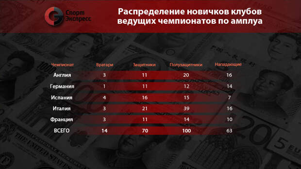 Распределение новичков клубов ведущих чемпионатов по амплуа. Фото "СЭ" Распределение новичков клубов ведущих чемпионатов по амплуа. Фото "СЭ"