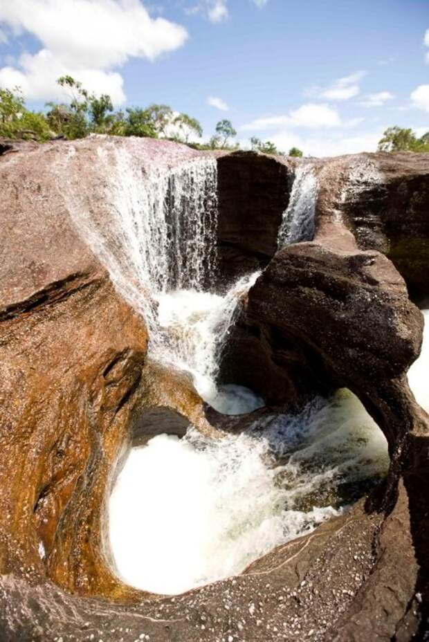 Падение воды в колодцы на реке Каньо Кристалес. Фото