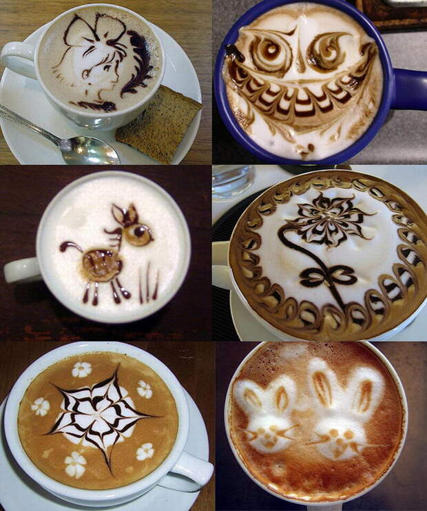 Много рисунков на кофе