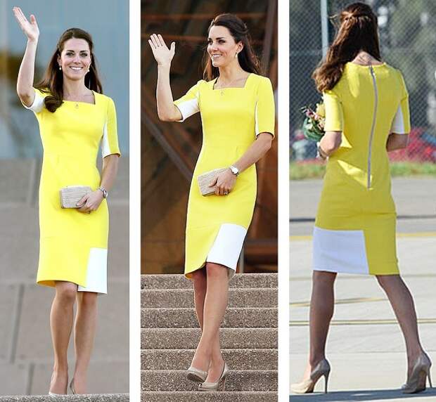 Желто-белое платье Кейт Миддлтон, фото.
