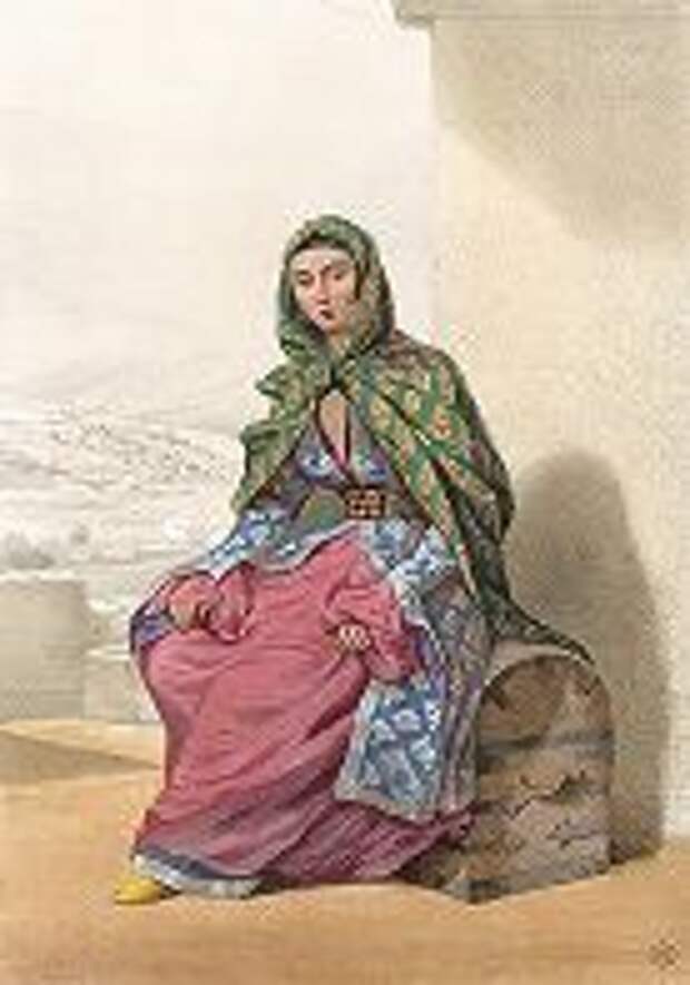 Дагестанская женщина из Тарковского шамхальства. "Costumes du Caucase", л. 39, Париж, 1840-е гг. 