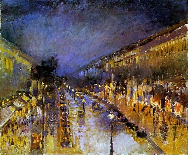 Pissarro Camille Boulevard Montmartre at Night Sun. Писсарро, Камиль