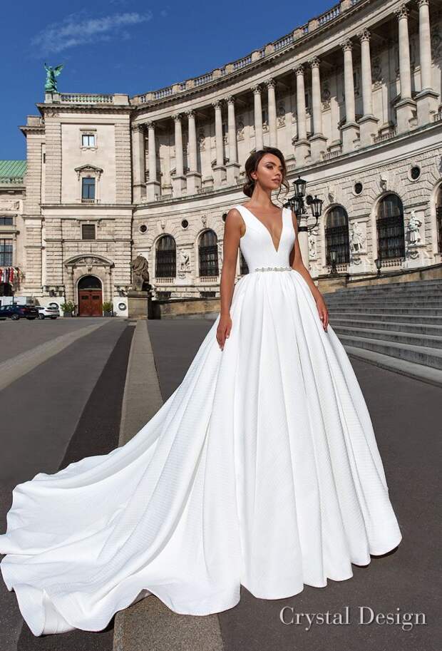 crystal design 2018 sleeveless deep v neck simple princess elegant ball gown a line wedding dress open scoop back royal train (ivanna) mv