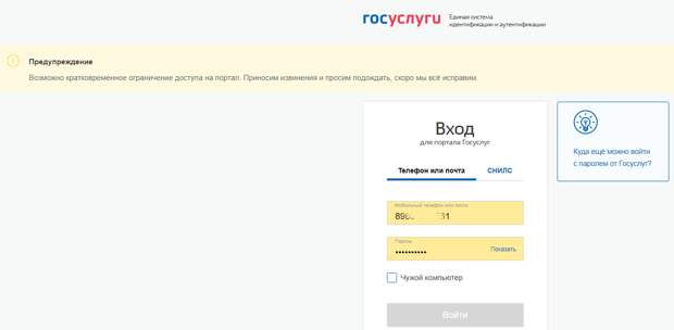 Скриншот сайта госуслуг
