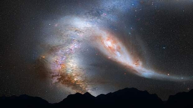 Столкновение Млечного Пути и Галактики Андромеды космос, млечный путь, Андромеда, видео, длиннопост, гифка