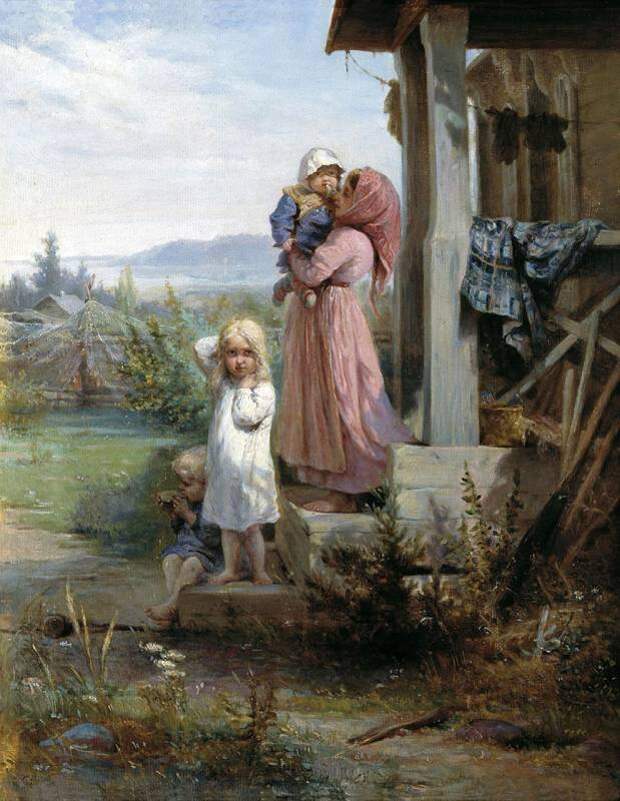 Кошелев Николай (1840-1918). Утро в деревне. 1880