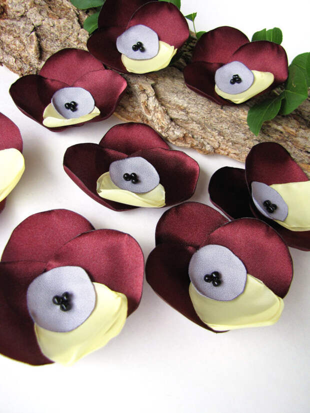 Новый стиль ... Ручной пришить цветок аппликации (6 шт) - Бургундия Орхидеи