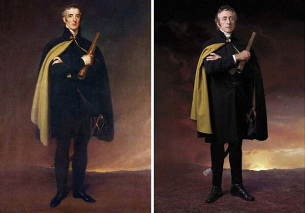 Артур Уэлсли, 1-й герцог Веллингстон (слева), 1824 г. и Джереми Клайд (справа) пра-пра-пра-внук 1-го герцога Веллингтона.jpg