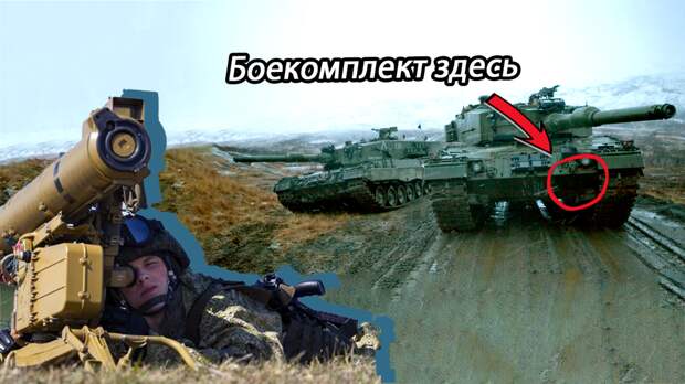 Обложка. Слева ПТРК "Фагот", герой статьи. Стрелкой отмечено расположение БК Леопарда 2А4. Круг - место попадания.