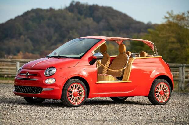 Пляжный Fiat 500 Jolly Conversion 2010 года с плетёным интерьером