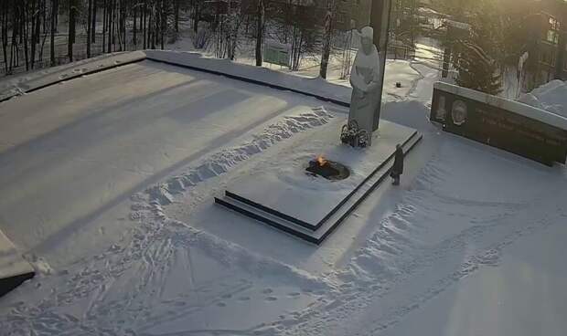 Женщина потушила Вечный огонь