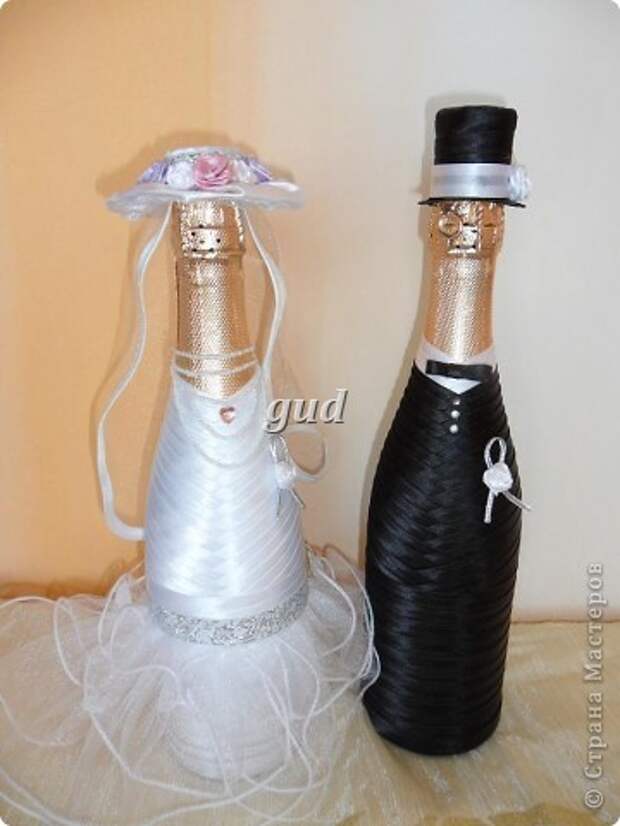 Декор предметов Мастер-класс Свадьба Аппликация Свадебные бутылочки и МК Ленты фото 30
