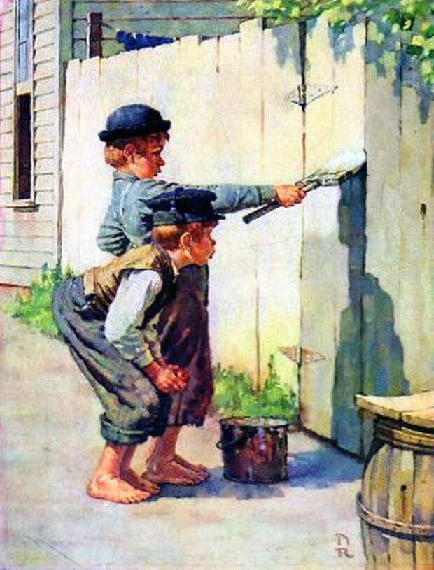 Том Сойер красит забор