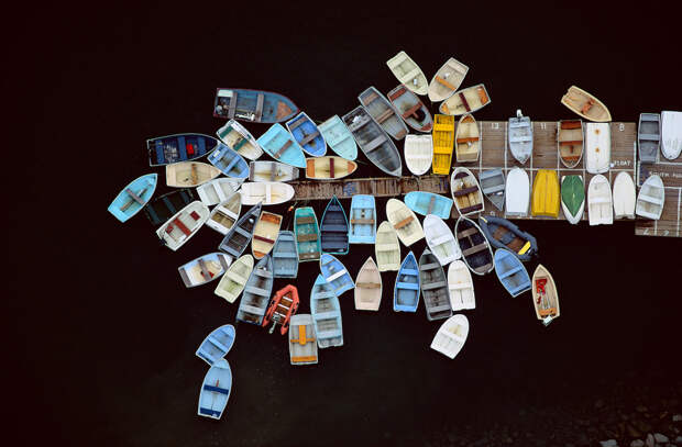 Лодки у пристани в Даксбери, штат Массачусетс, США, 1993
