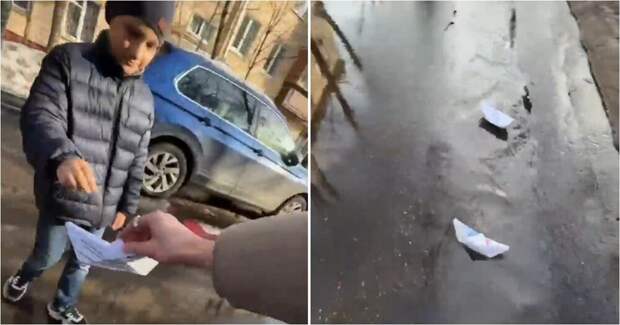 Москвич показал мальчику, как сделать бумажный кораблик