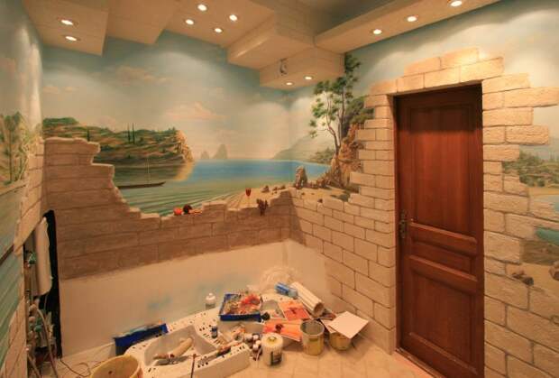 Панорама в ванной комнате. Роспись стен