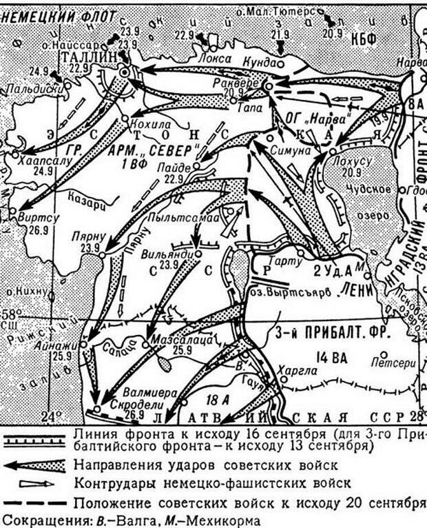 Карта-схема Таллинской операции с указанием направлений главных ударов советских войск