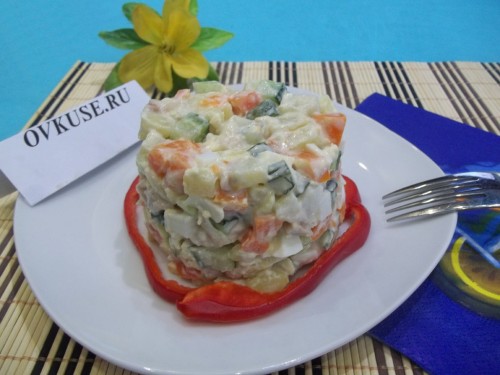 Оливье с копченым куриным окороком