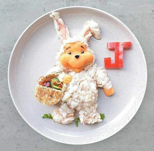 Винни Пух в костюме пасхального кролика блюдо, еда, кулинария, мама, мультфильм, персонаж, подача, творчество