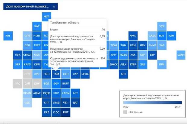 Доля просроченных долгов по кредитам тамбовчан составила более 6%