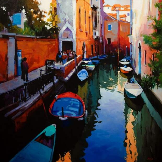 Mike Svob. Пейзажи акрилом. Venetian Reflections. 36х36 дюймов. Акрил, холст