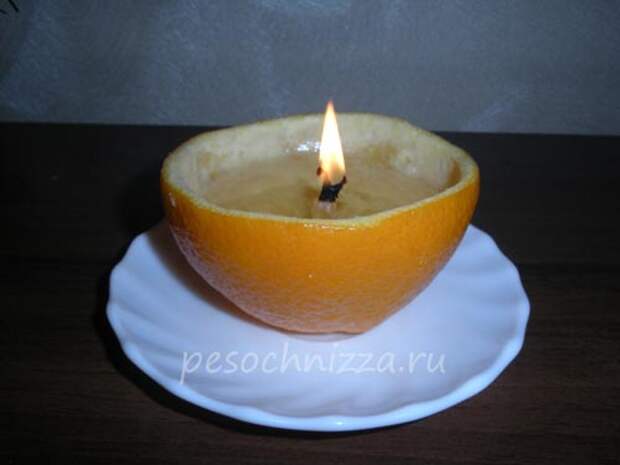 свеча из апельсиновой корки и масла