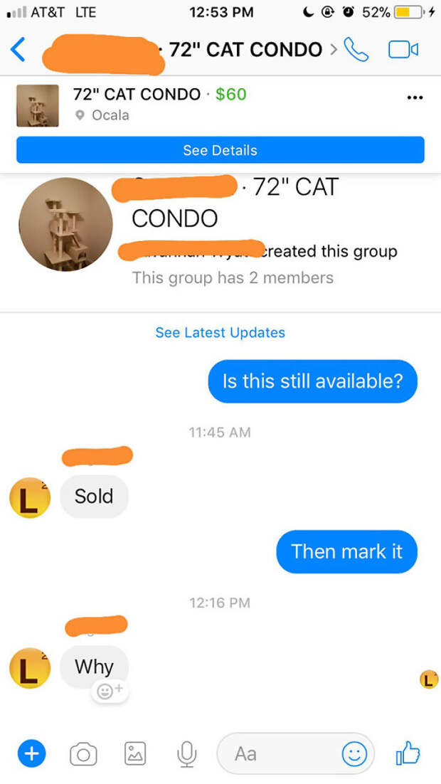 Refuses To Take Down Sold Item On Marketplace