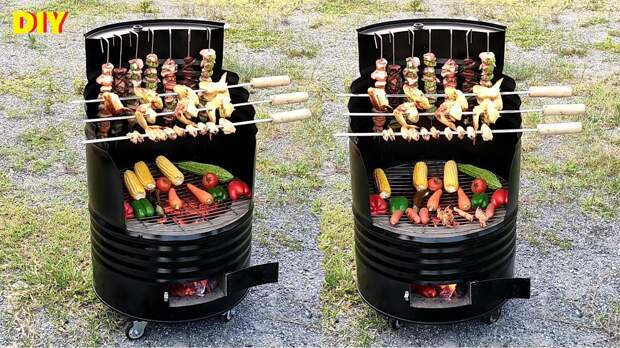 Outdoor grill _ The idea of making from cement and iron drums is amazing