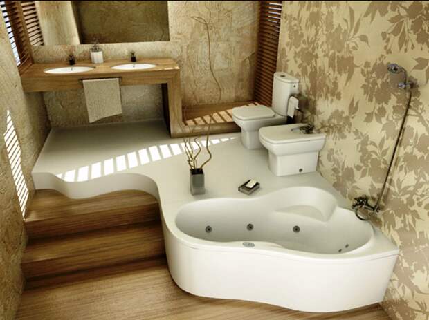 Интересный вариант оформления ванной комнаты с установкой подиума. | Фото: v.3bir.ne.