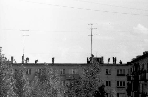 Монтаж новых антенн на улице Пионерская. СССР, Ярославль, 1970-е годы.
