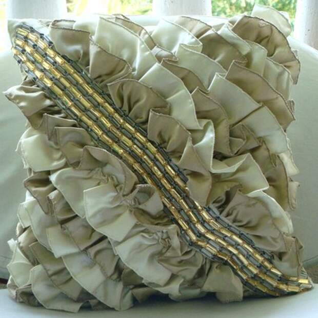 Vintage Caramel - Throw Pillow Covers - 16x16 Inches Satin Pillow cover with Ruffles and Crystals