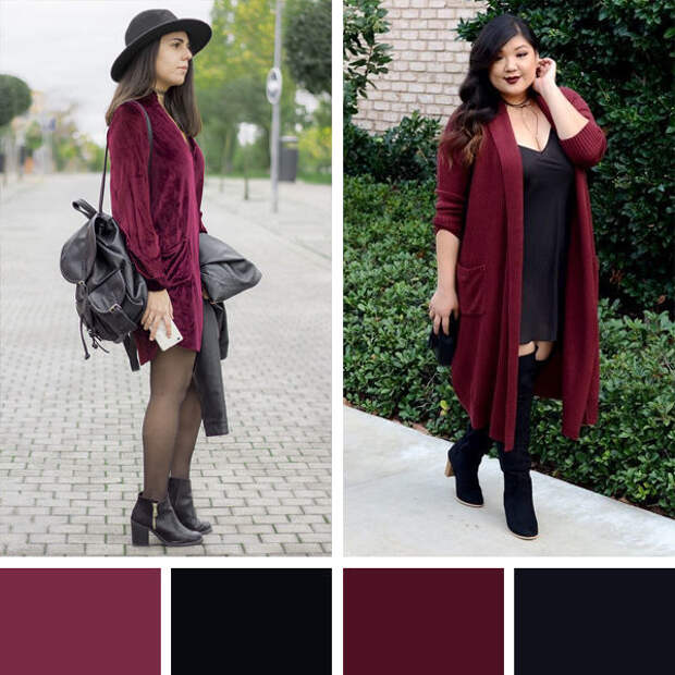 Сочетание бордового и черного цвета в одежде