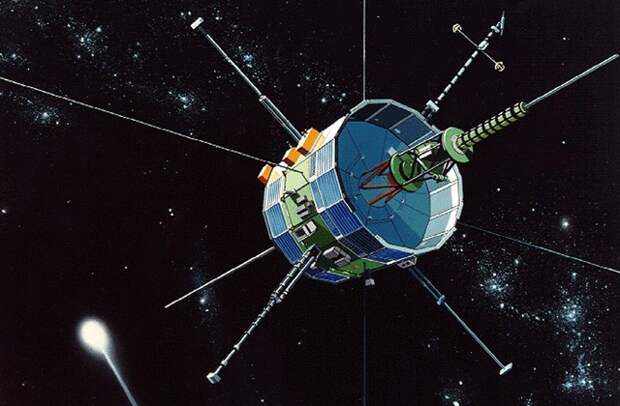 Иллюстрация зонда ISEE-3 и кометы Джакобини-Циннера. Источник: NASA Goddard Spaceflight Center