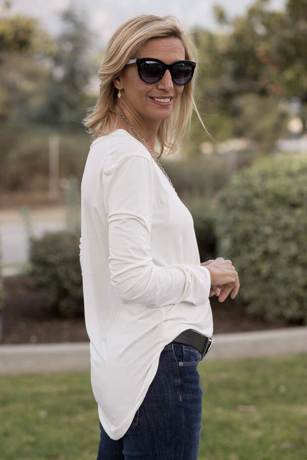 ivory v neck long sleeve top