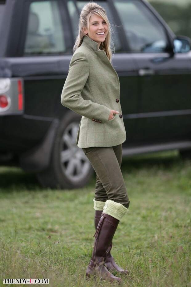 Супер-английский стиль! Твидовый пиджак с охотничьими сапогами и брюками скинни