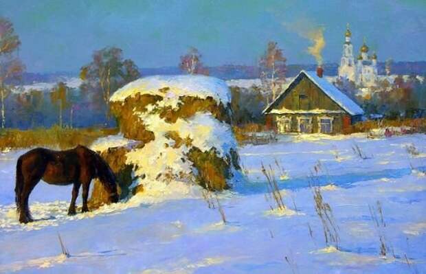 Зима в русском селе. С картины Дмитрия Левина