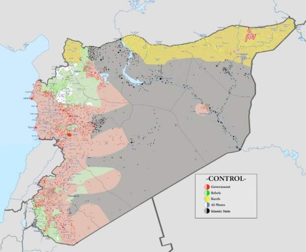 Сирия, война, карта, 30.09.2015|Фото: