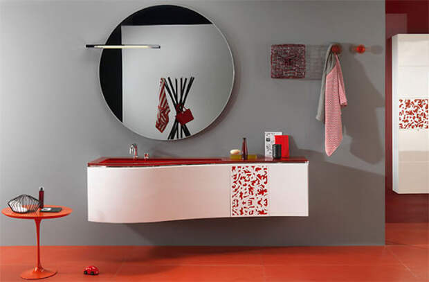 красный цвет в дизайне ванной комнаты, bathroom in red, red bathroom, красная ванная, фото красной ванной комнаты