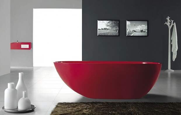 красный цвет в дизайне ванной комнаты, bathroom in red, red bathroom, красная ванная, фото красной ванной комнаты