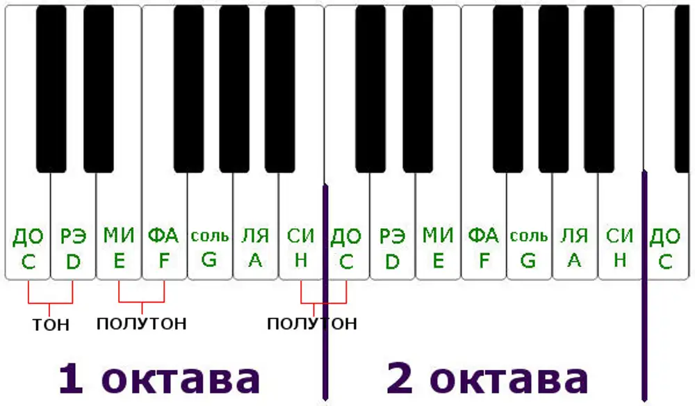Басовый тон. 1 Октава на пианино. Октава фортепиано 2 октавы. Название нот 2 октавы фортепиано. Нотная клавиатура 1 Октава.