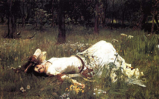 Офелия, лежащая в траве. Офелия, лежащая в траве.