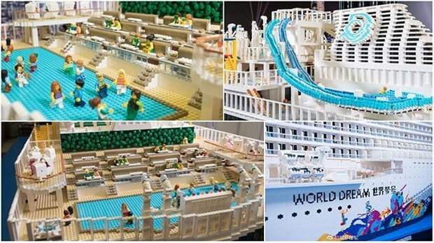 На создание самого большого в мире корабля из «LEGO» ушло более 2,5 миллионов деталей в мире, детальки, корабль, лайнер, лего, люди
