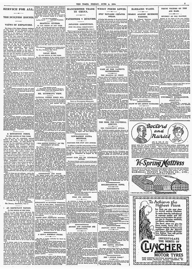 Газета The Times от 4 июня 1915 года