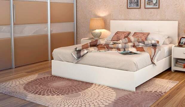 ковёр с цветочным принтом в бежевой спальне