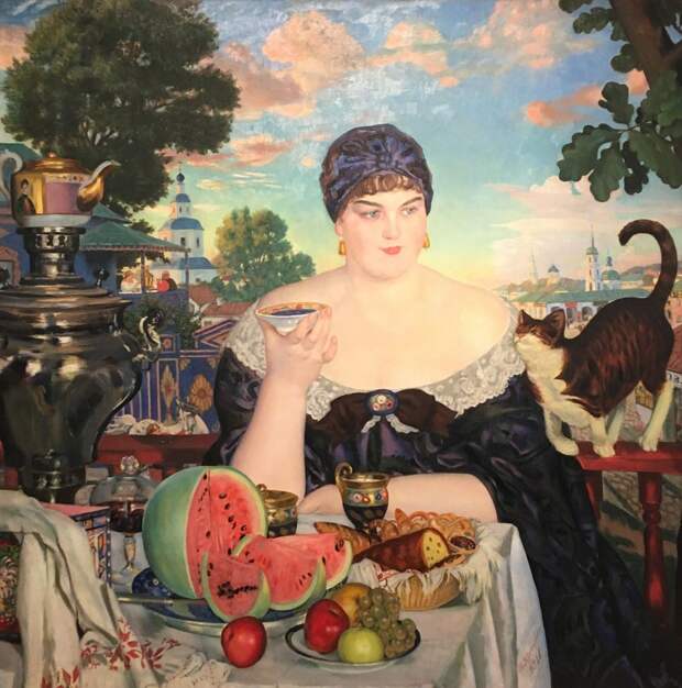 Борис Кустодиев. «Купчиха за чаем»». 1918. Холст, масло