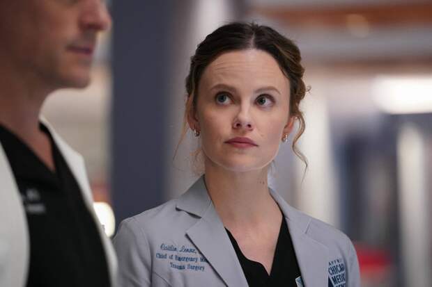 Lenox stares at Hayes on Chicago Med Season 10 Episode 18