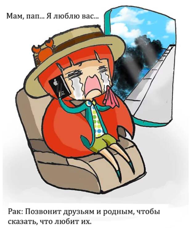 12 забавных комиксов о том, как поведут себя разные знаки Зодиака при падении самолета
