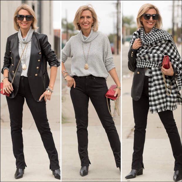 Plaids and faux leather for fall outfits for women