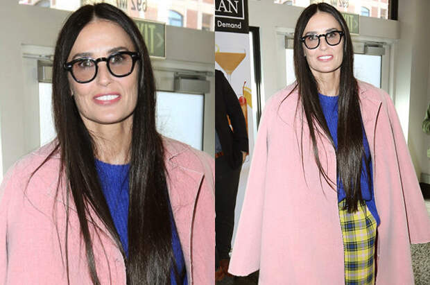 Образ дня: Деми Мур в клетчатых брюках и розовом пальто на кинофестивале