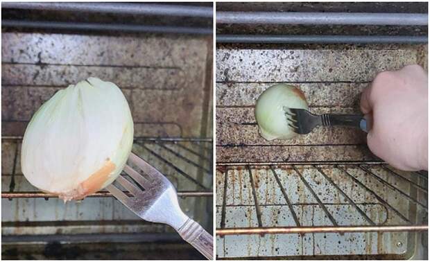 Жир уберет половинка луковицы. / Изображение: дзен-канал technotion